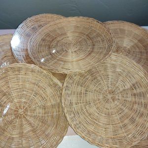 8 Vintage Wicker Ratan Bamboo Paper Plate Holder